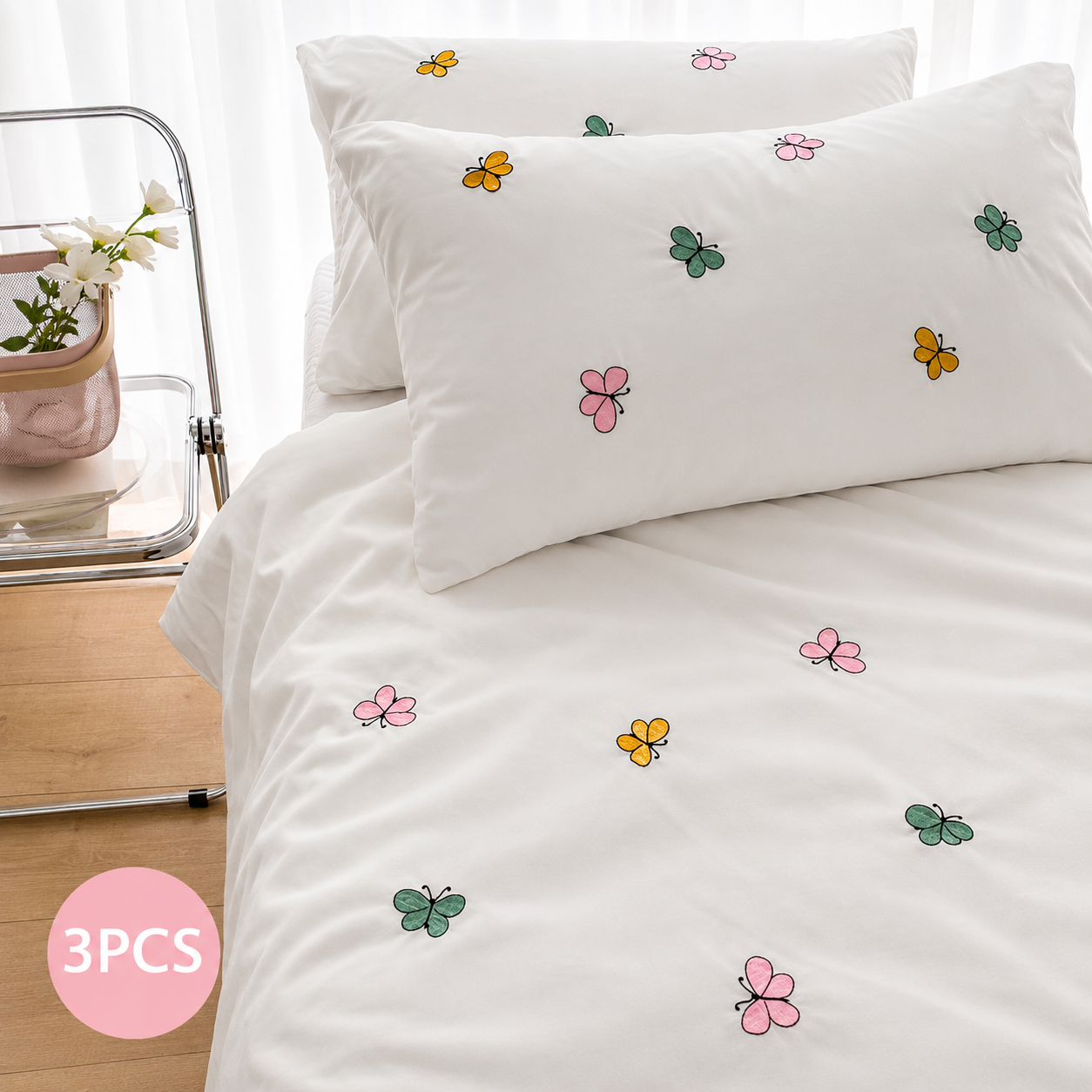 Floral Bloom Embroidered King Size Pure Cotton Bedsheet Set