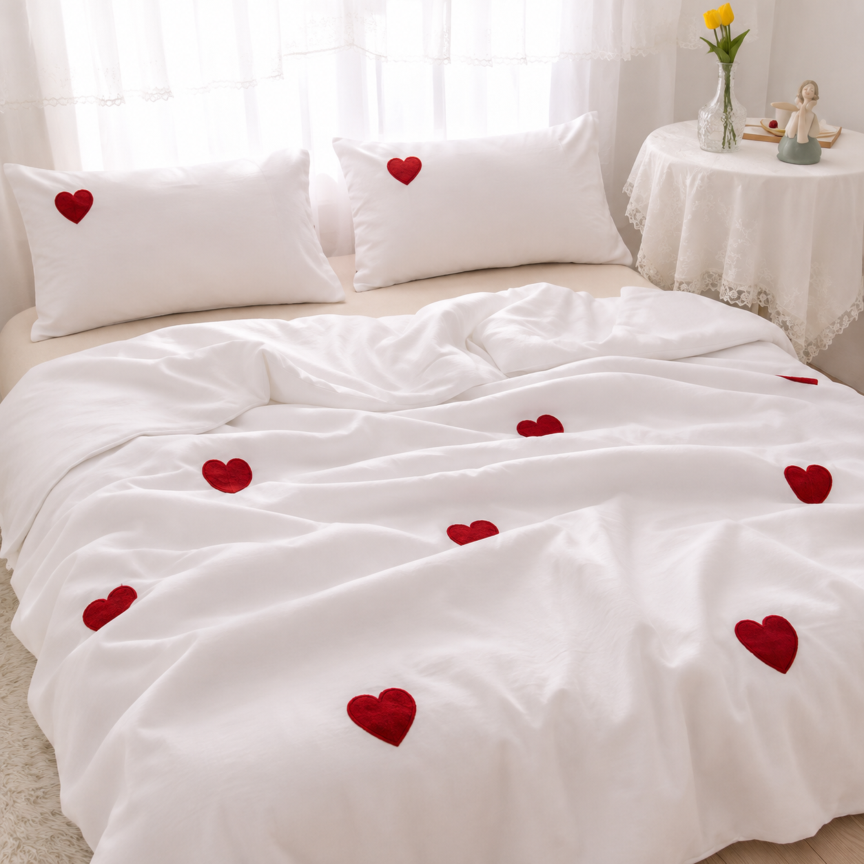 Floral Bloom Embroidered King Size Pure Cotton Bedsheet Set