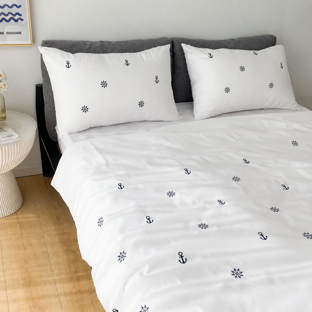 Floral Bloom Embroidered King Size Pure Cotton Bedsheet Set