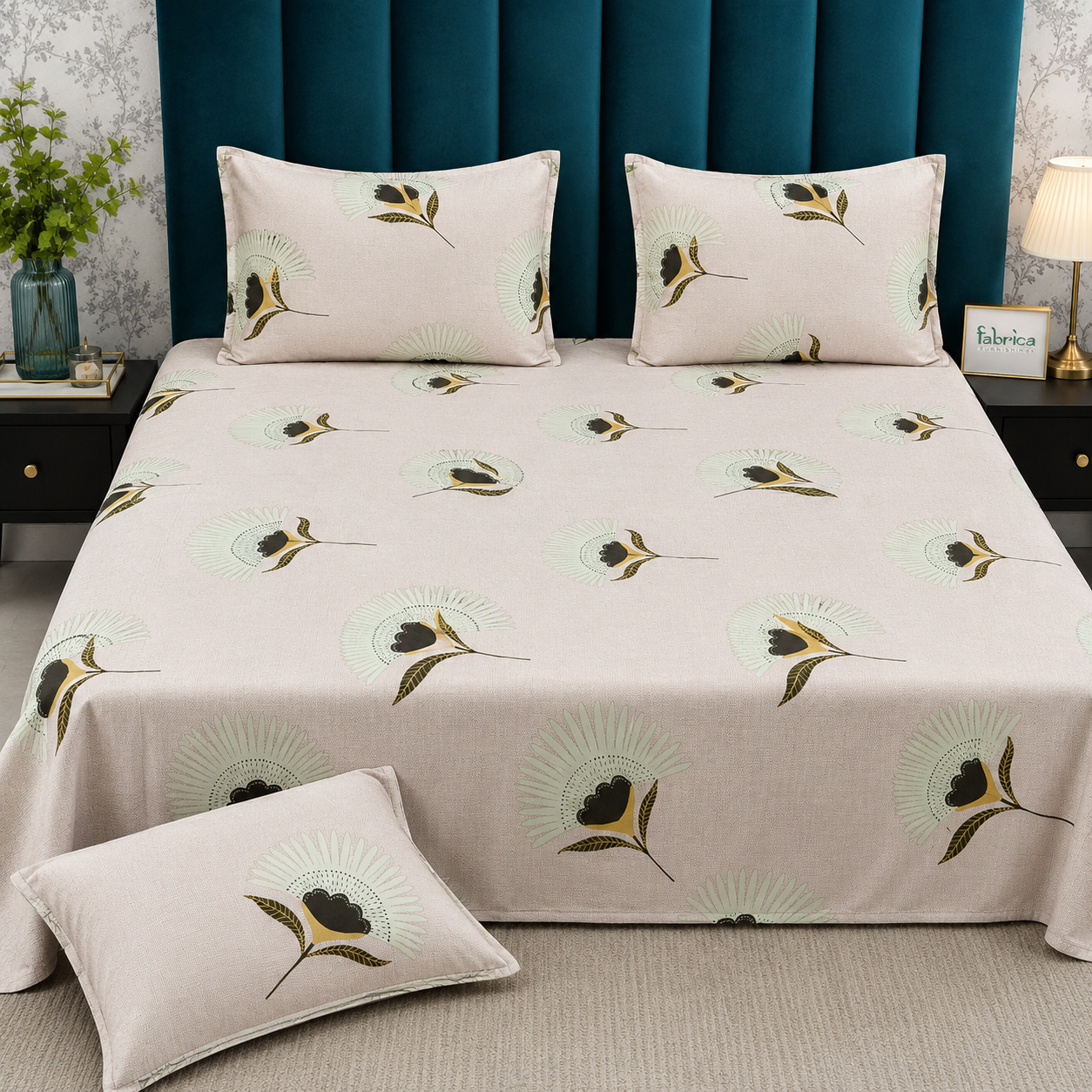 Petal Paradise Queen Size Pure Cotton Printed Bedsheet