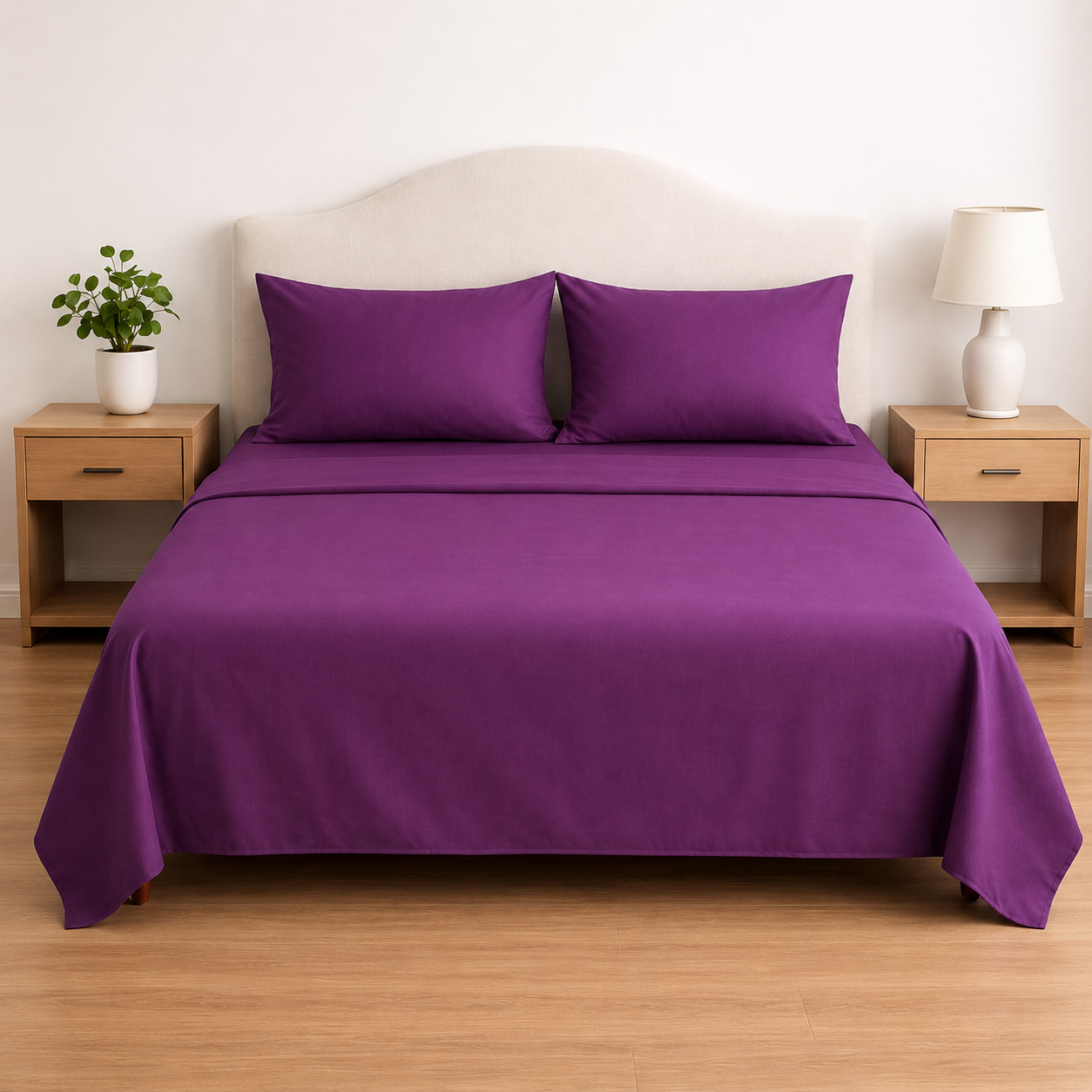 Premium Solid Pure Cotton Queen Size Bedsheet Set