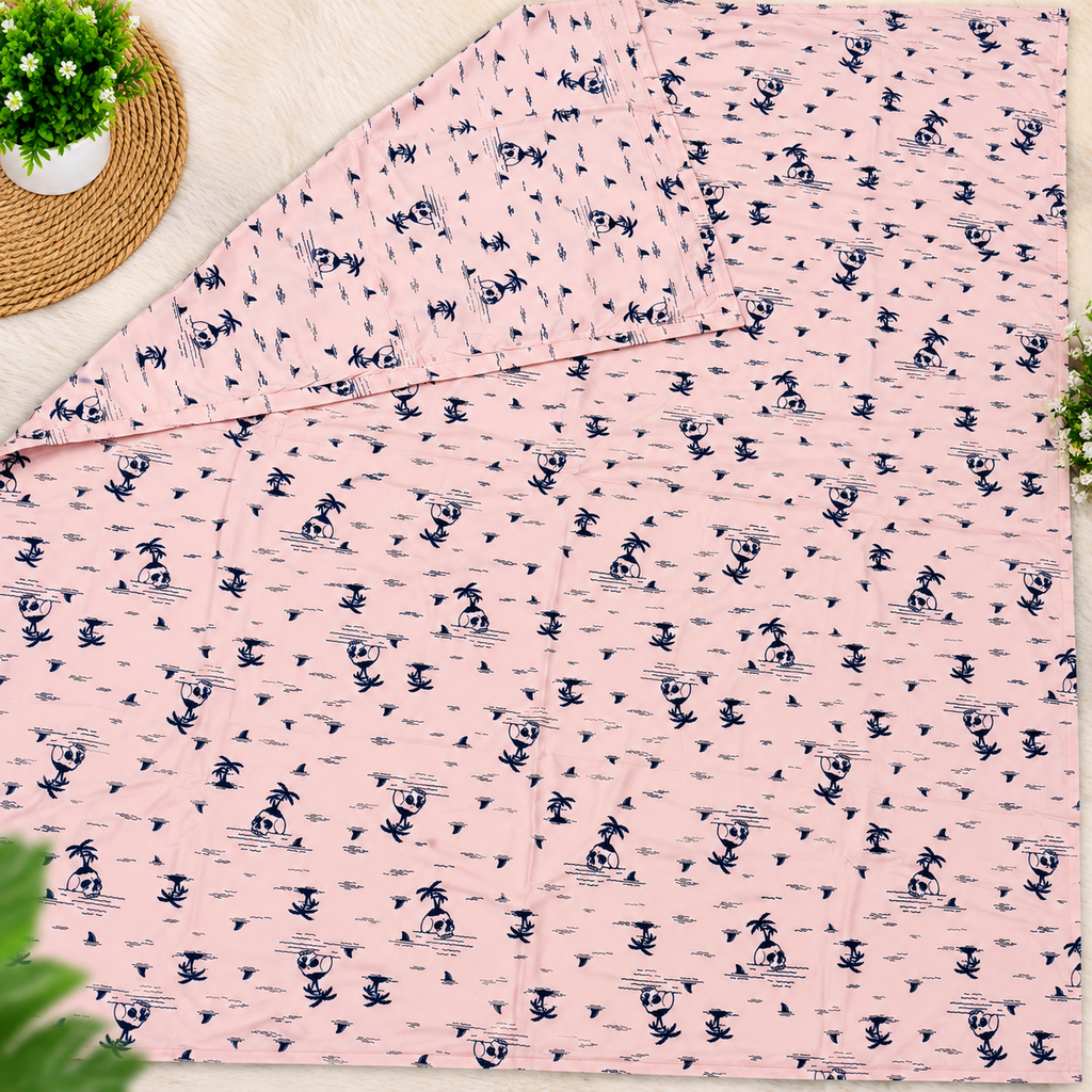 Baby Grace Pink & Navy Blue Panda Printed Pure Mul Cotton Reversible Baby Quilt