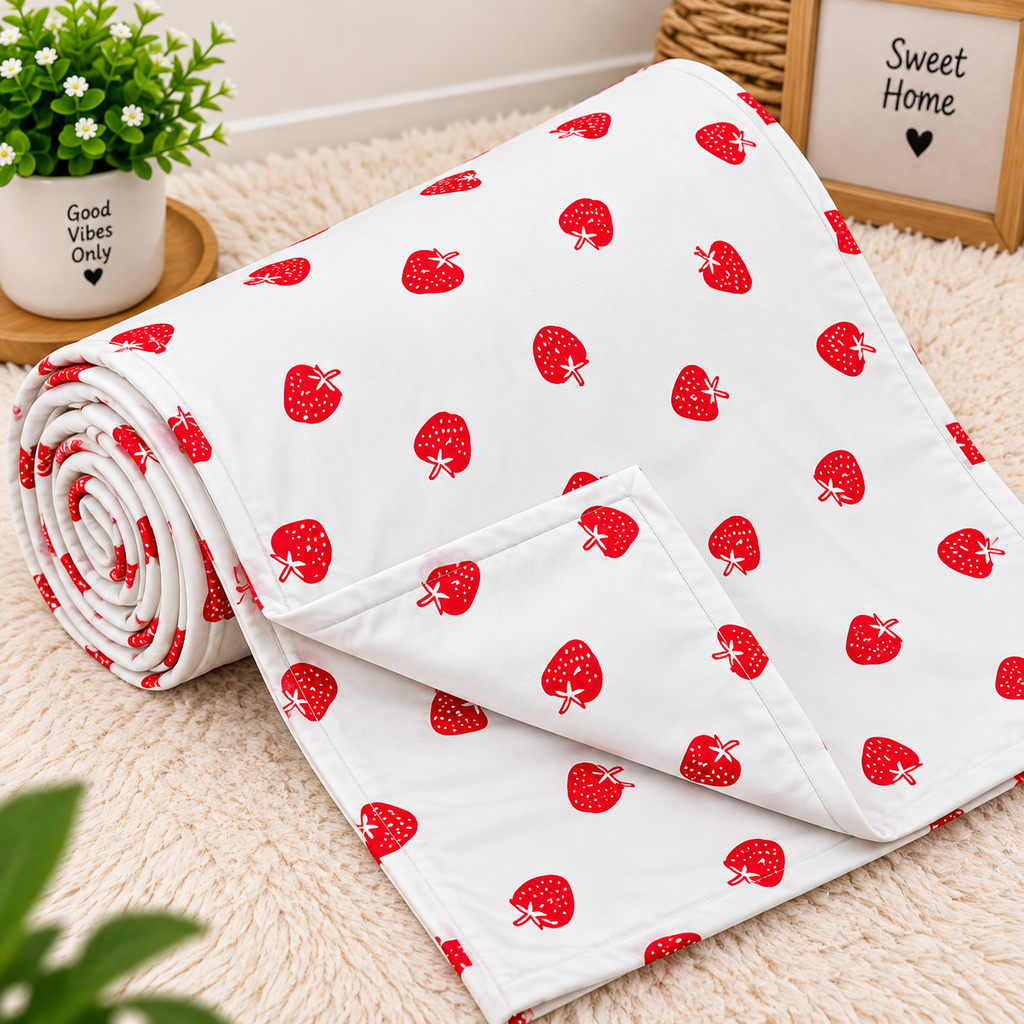 Baby Grace Strawberry Printed Pure Mul Cotton Reversible Baby Quilt