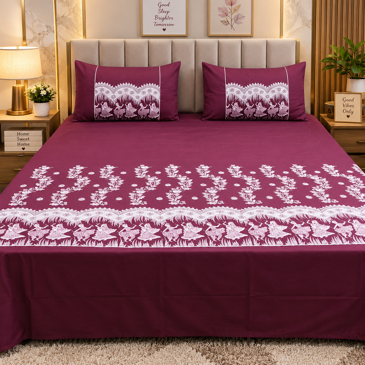 Kanak Embroidered Pure Cotton King Size Bedsheet Set