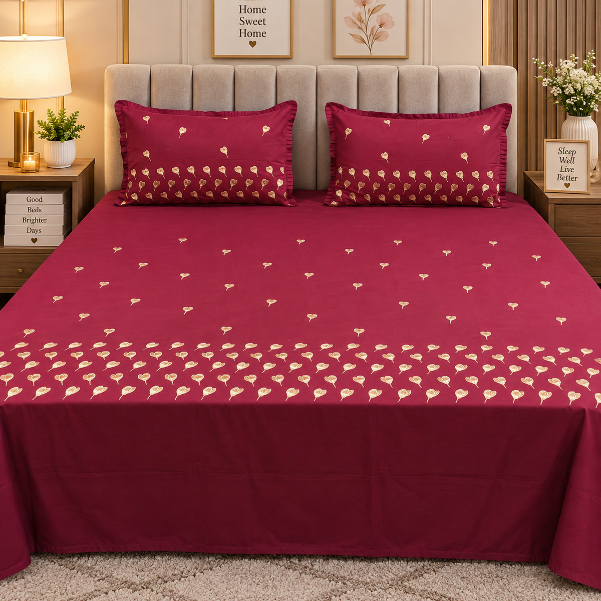 Kanak Embroidered Pure Cotton Queen Size Bedsheet Set