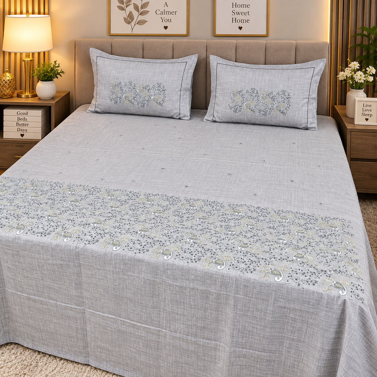 Kanak Embroidered Pure Cotton King Size Bedsheet Set