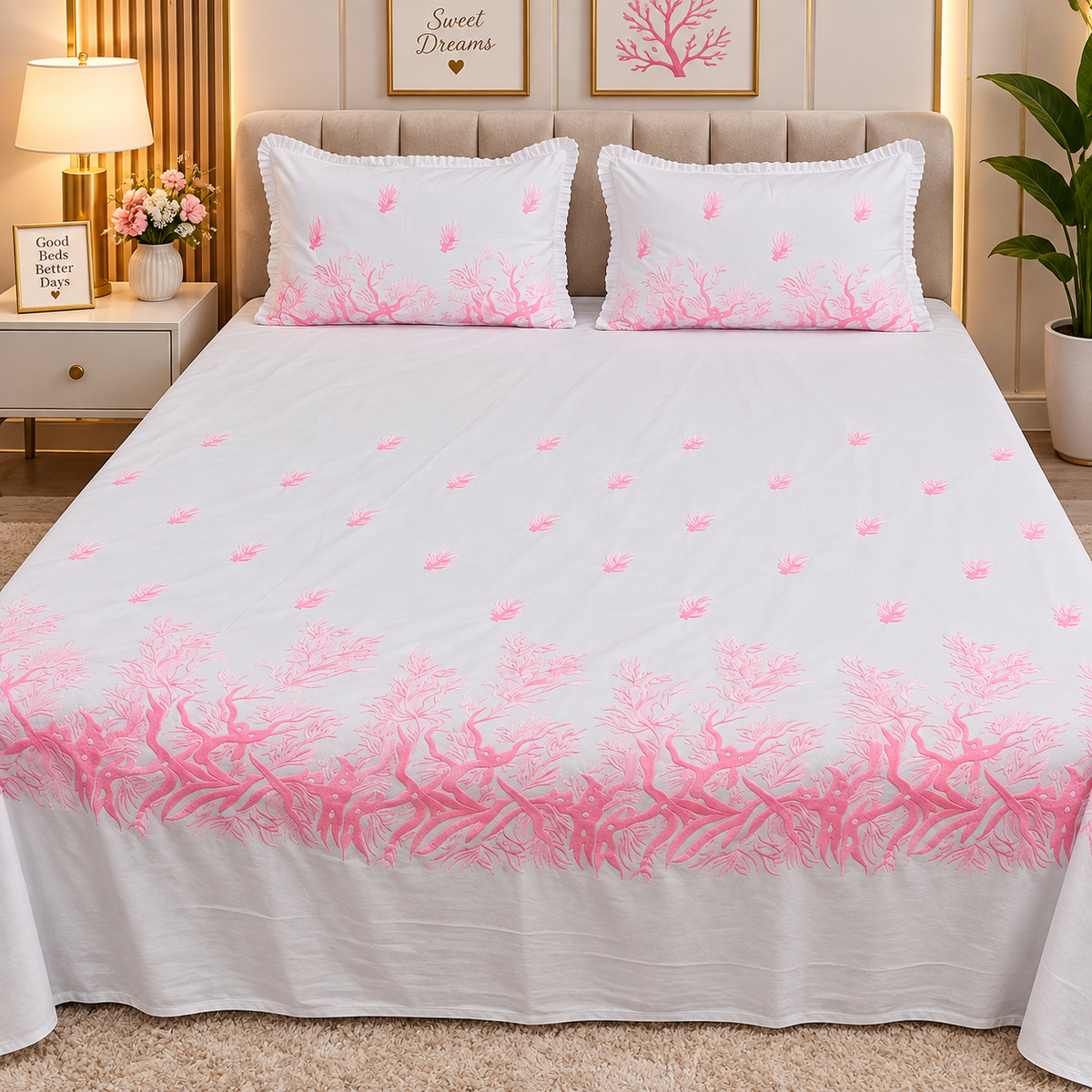Kanak Embroidered Pure Cotton King Size Bedsheet Set