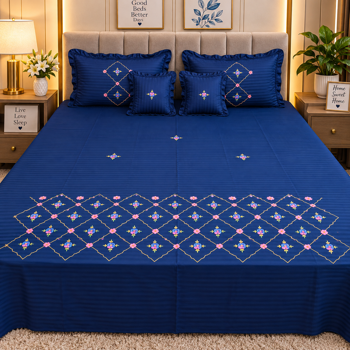 Elite King Size Pure Cotton 5 Pcs Embroidered Bedding Set