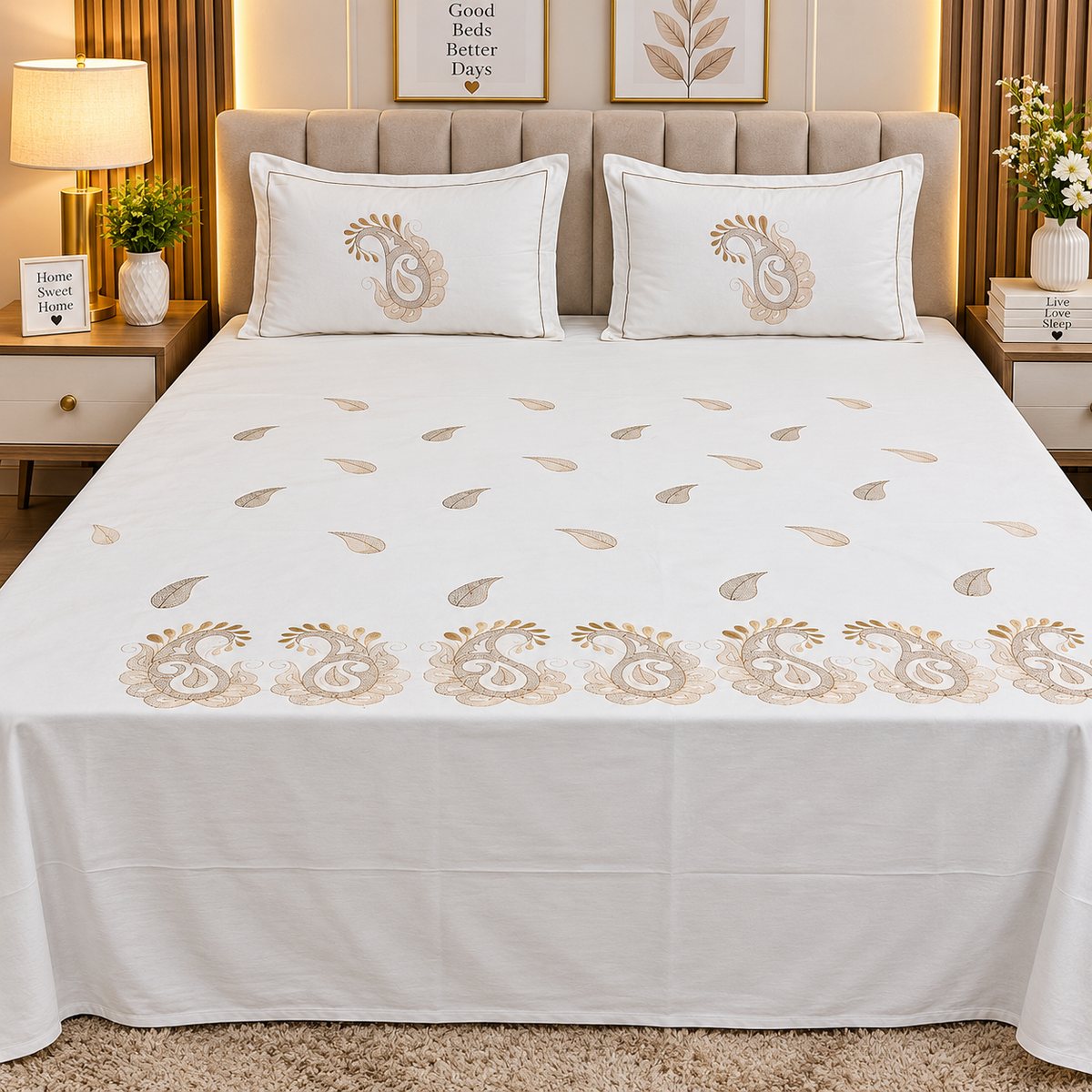 Luxury  Designer Cotton Embroider Double Bed Bed Sheets