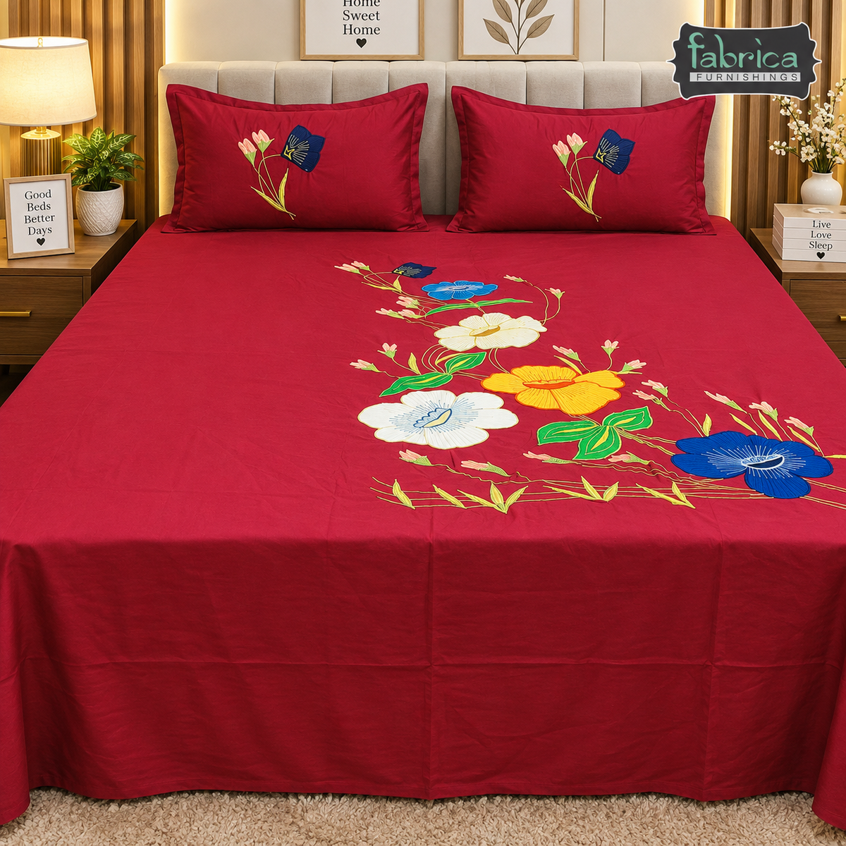 Home Designer Patchwork Embroider King Size Bed Sheets