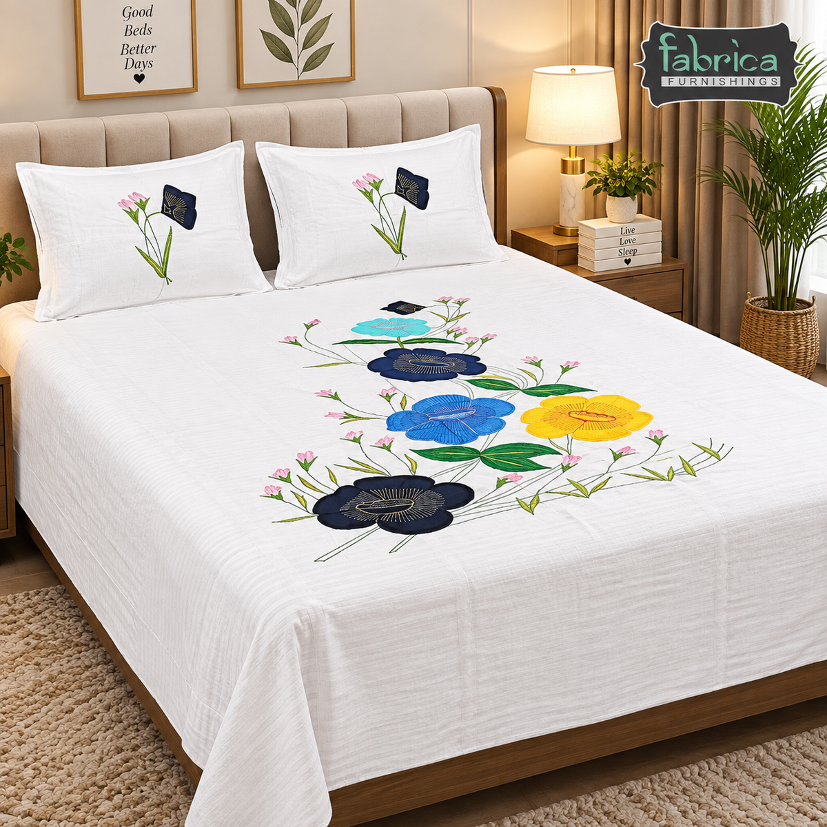 Fabby Home Designer Patchwork Embroidery King Size Bed Sheets
