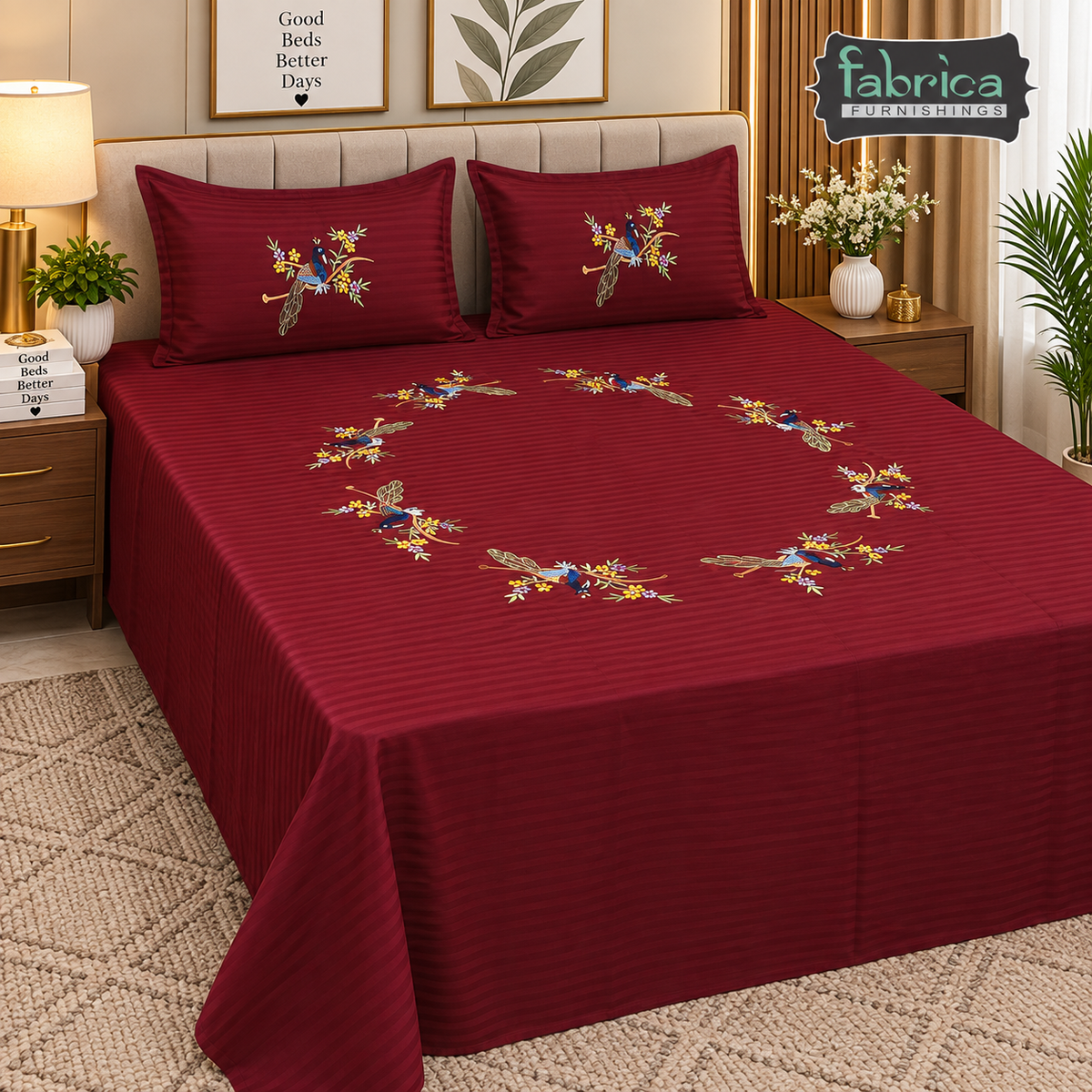 Fabby Peacock Embroider Double Bed King Size Bed Sheets