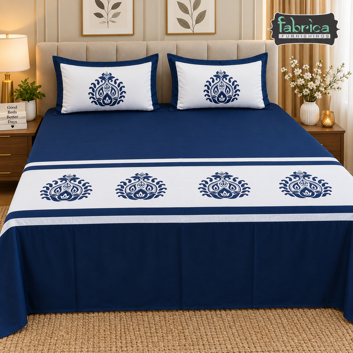 Fabby Home Designer  Embroider king Size pure cotton Bed Sheets