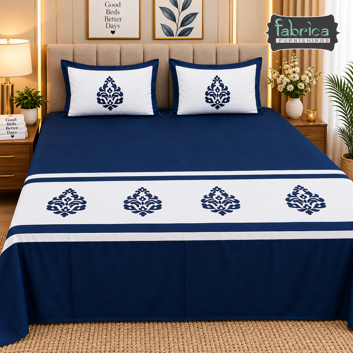 Fabby Home Designer  Embroider king Size pure cotton Bed Sheets