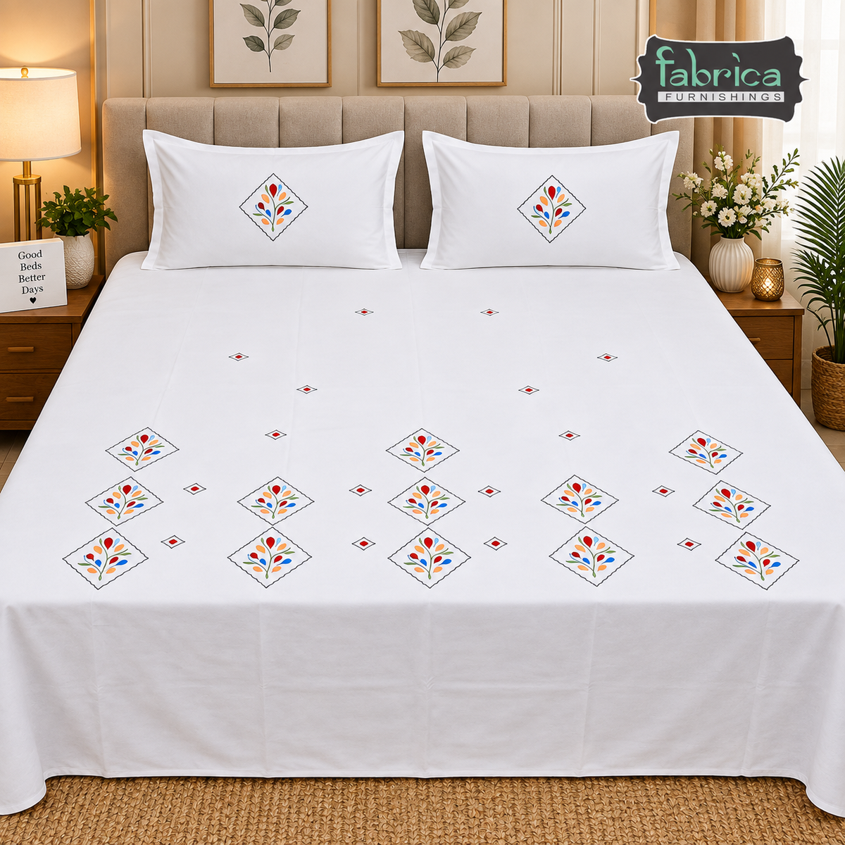 Fabby Home Designer Embroidered King Size Bedsheet Set