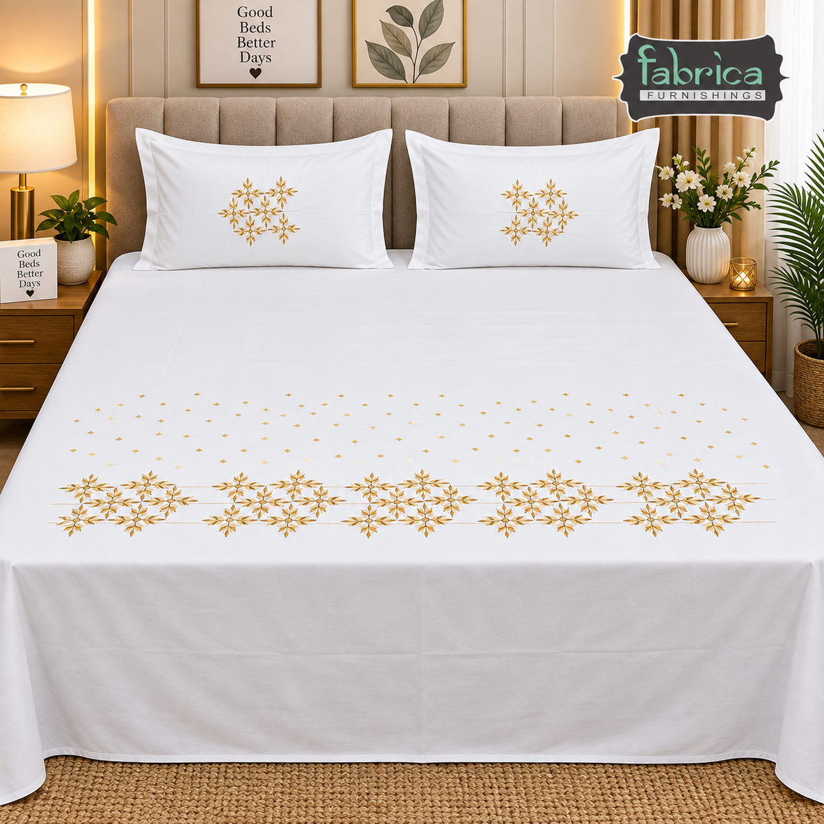 Shahi karigari Pure Cotton Designer Kingsize Embroidered Bedsheet