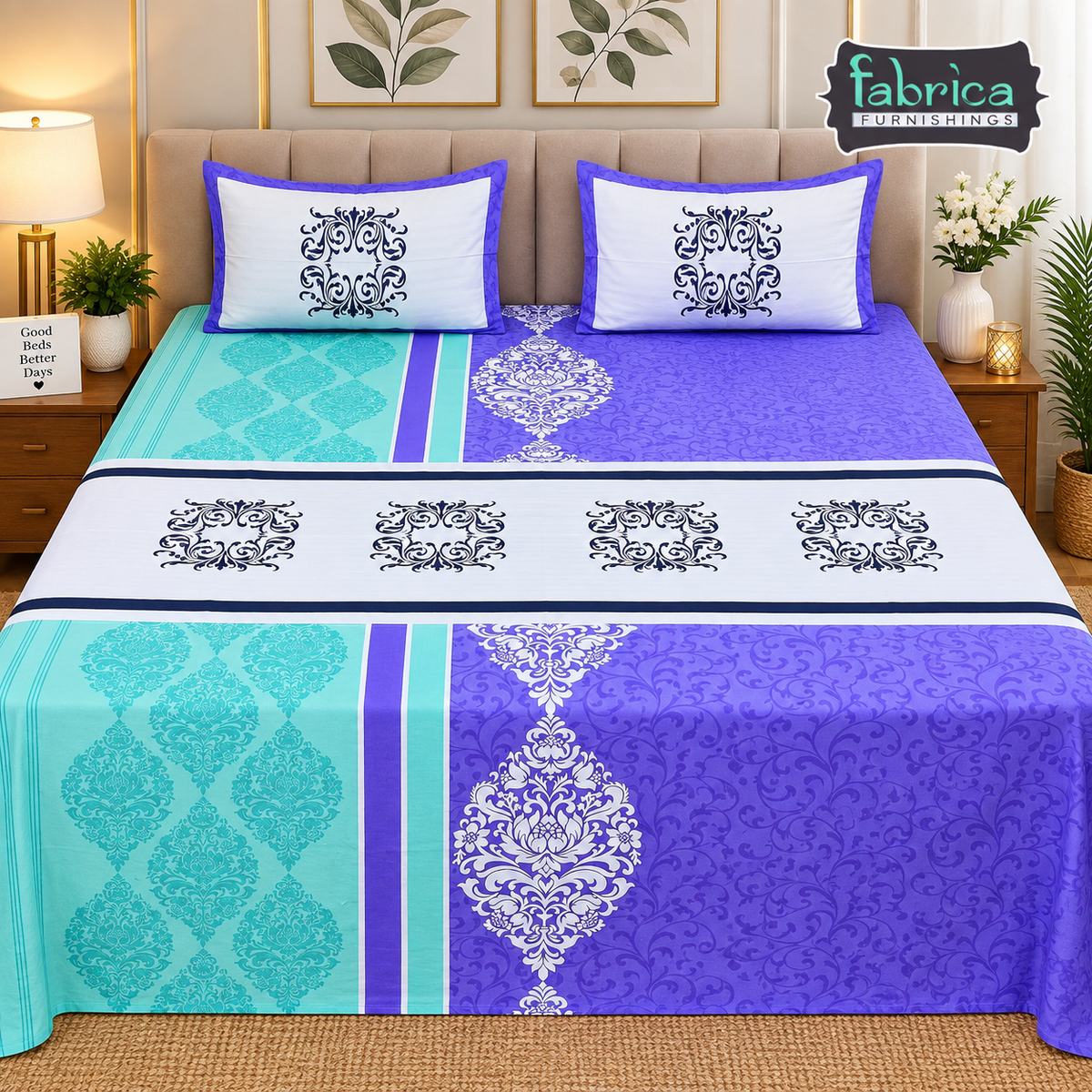Emerald Designer embroider pure cotton kingsize Bedsheet