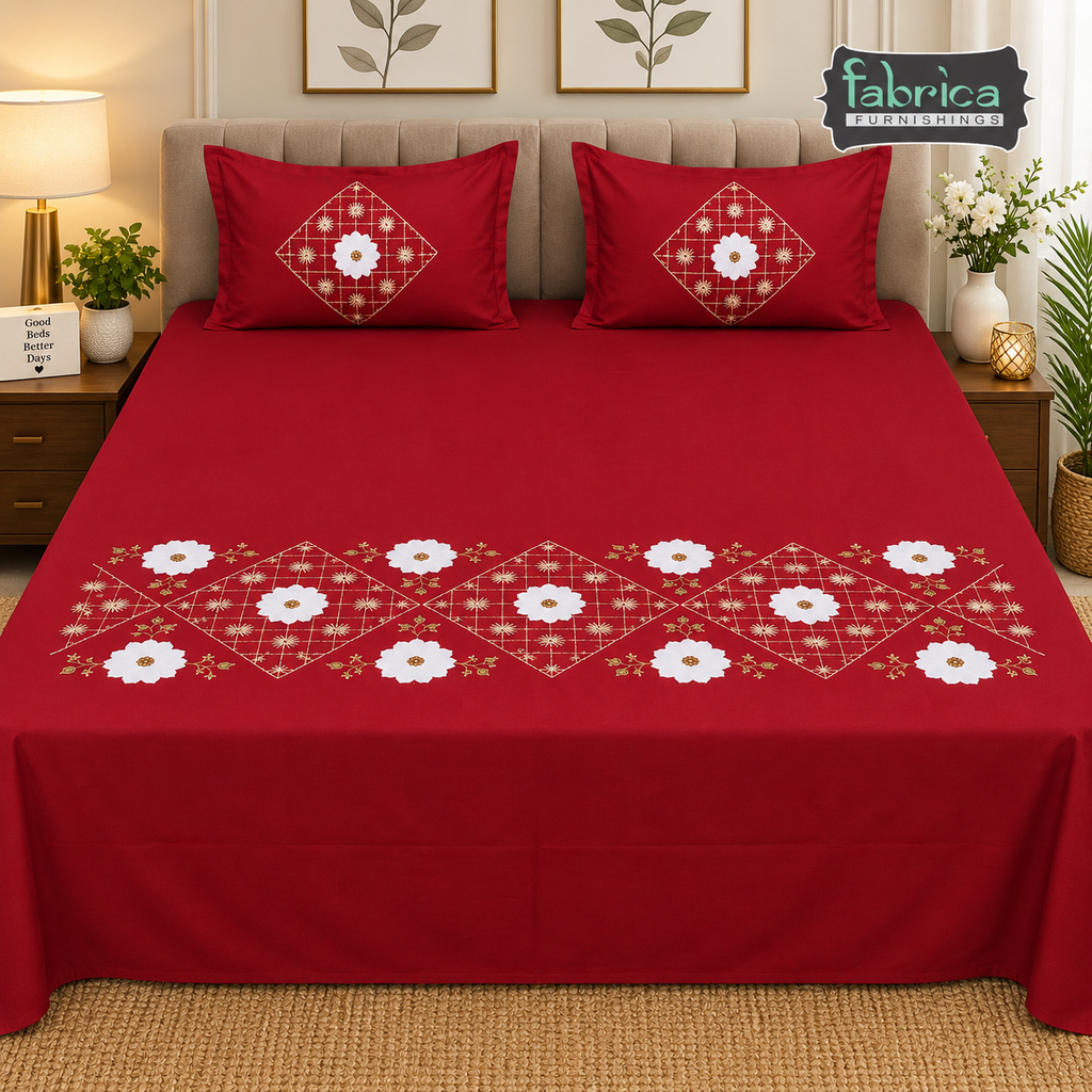 Shahi karigari Pure Cotton Designer Kingsize Embroidered Bedsheet