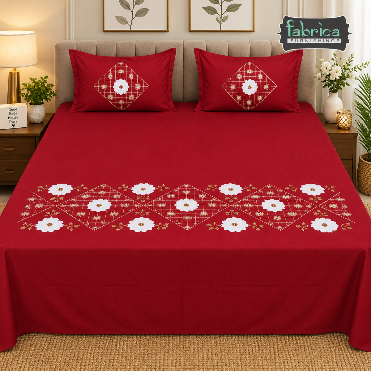Shahi karigari Pure Cotton Designer Kingsize Embroidered Bedsheet