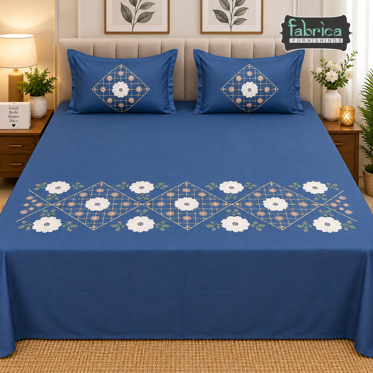 Shahi karigari Pure Cotton Designer Kingsize Embroidered Bedsheet