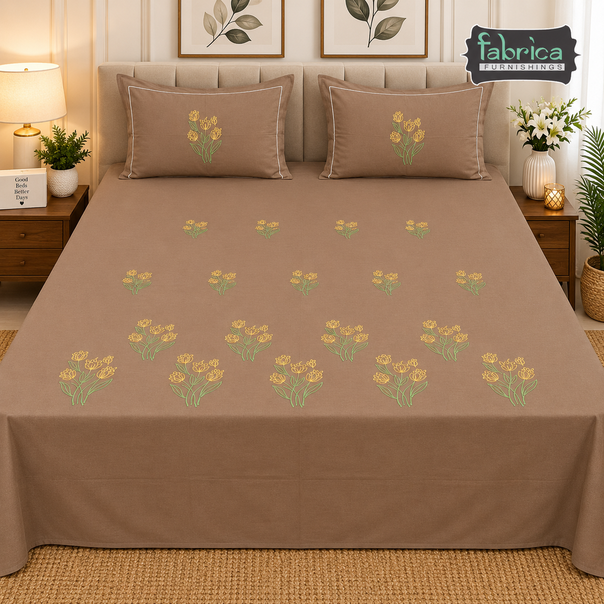 Shahi karigari Pure Cotton Designer Kingsize Embroidered Bedsheet