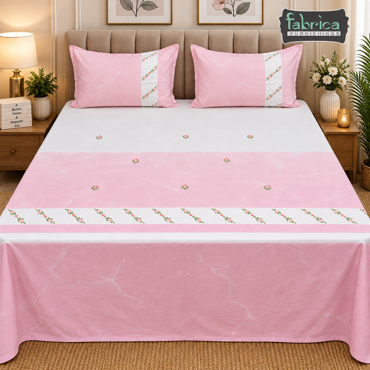 Shahi karigari Pure Cotton Designer Kingsize Embroidered Bedsheet