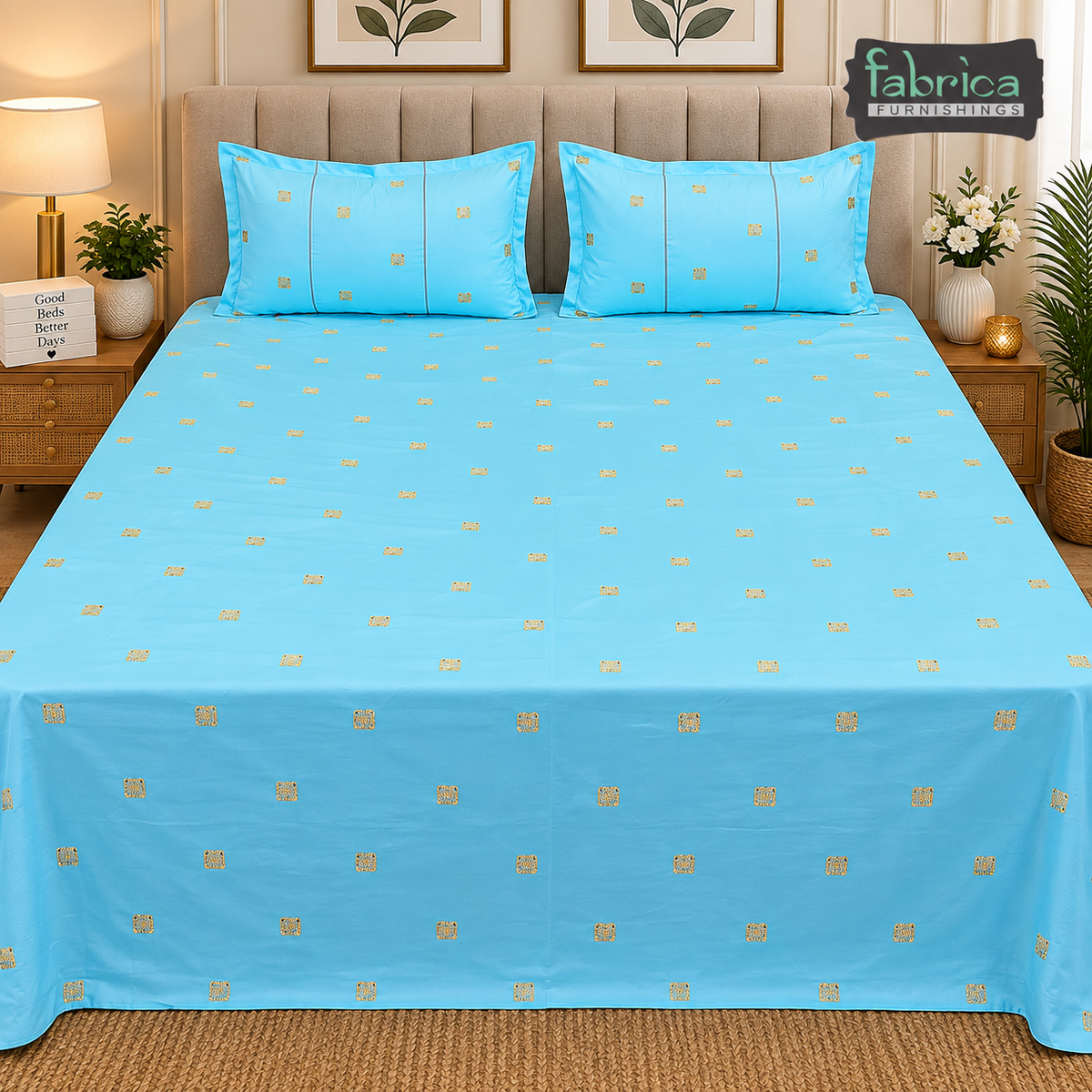 Elephant Motif Foil Work Embroidered King Size Bedsheet