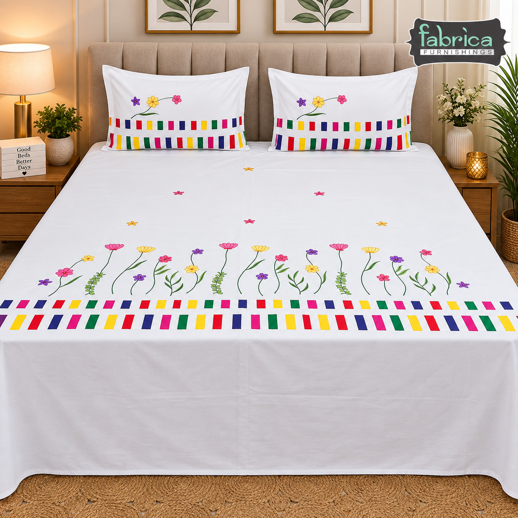 Fabby Home Designer Kingsize Embroider Bedsheet
