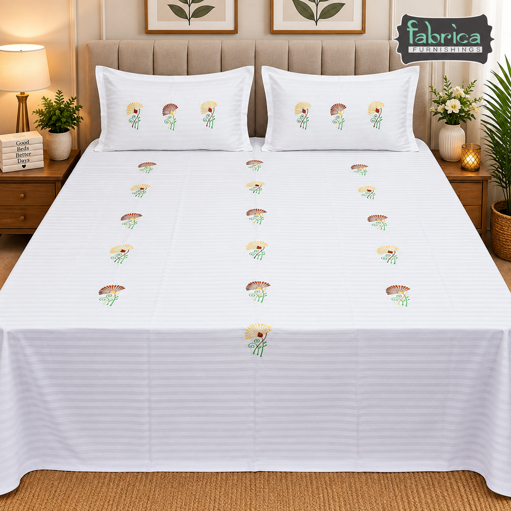 Dreamy Decor Pure Cotton King Size Embroidered Bedsheet