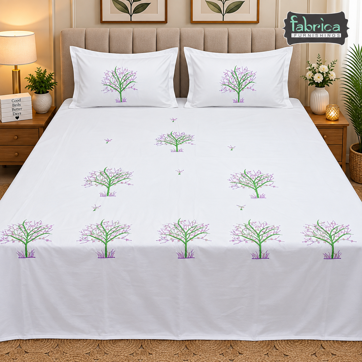 Dreamy Decor Pure Cotton King Size Embroidered Bedsheet