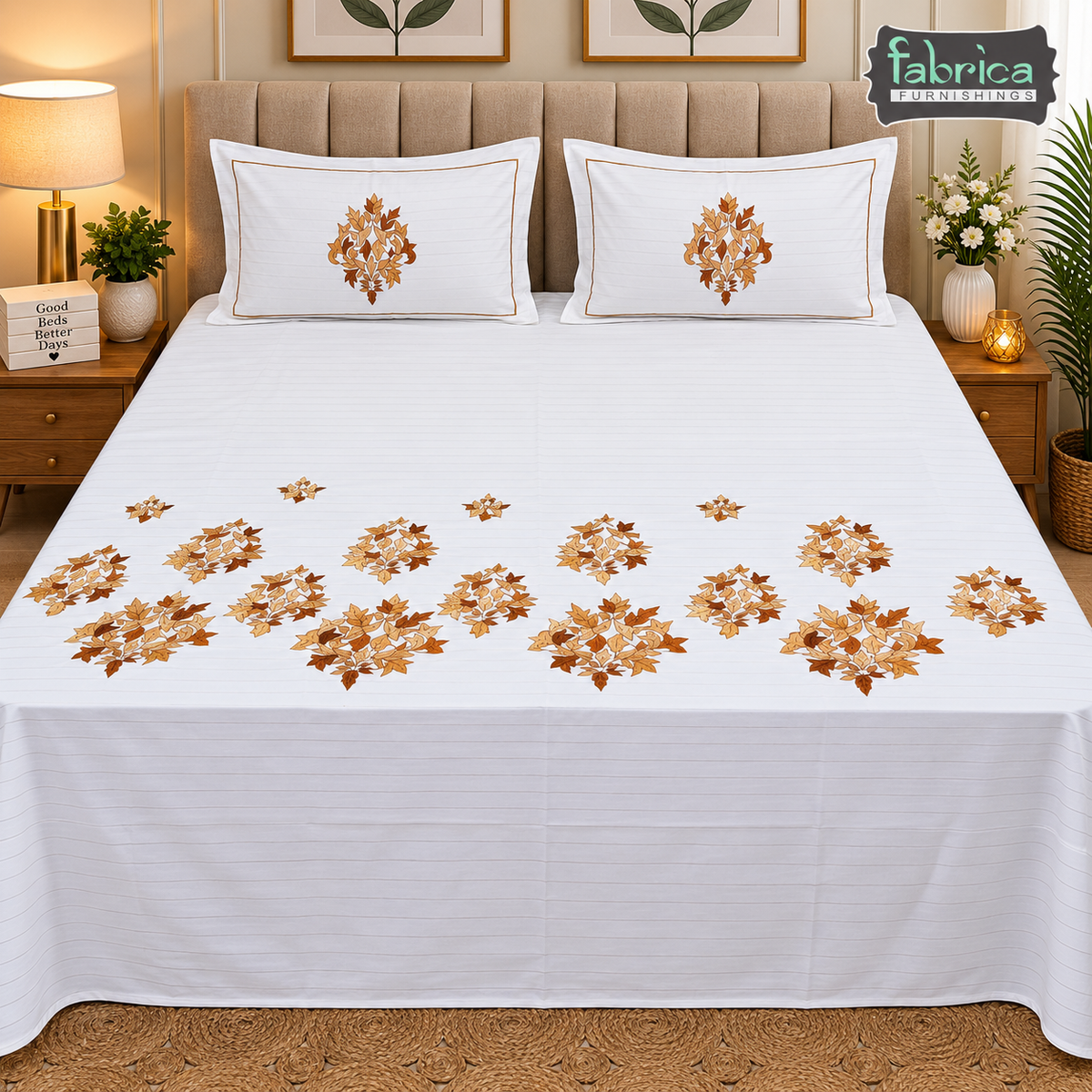 Dreamy Decor Pure Cotton King Size Embroidered Bedsheet