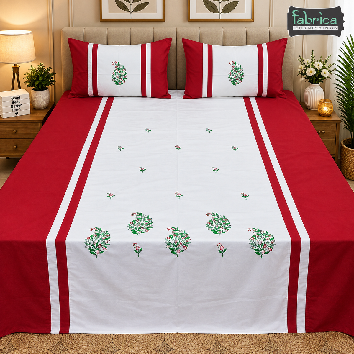 Fabby Home Designer Embroidered King Size Bedsheet Set