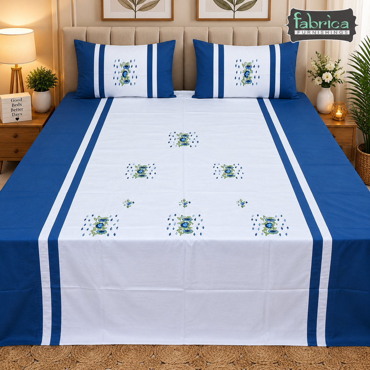 Fabby Home Designer Embroidered King Size Bedsheet Set