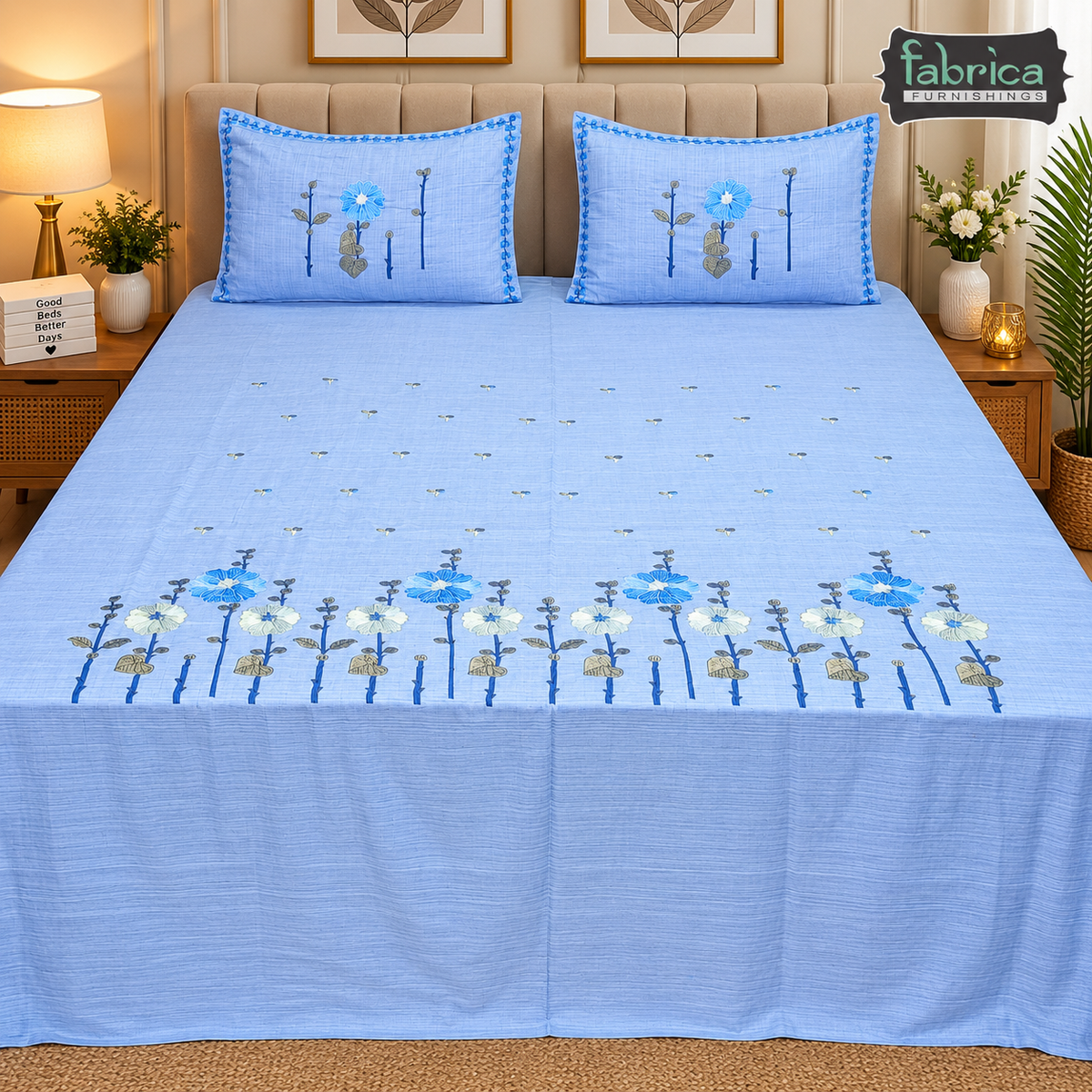 Artistic Thread Work Pure Cotton King Size Embroidered Bedsheet