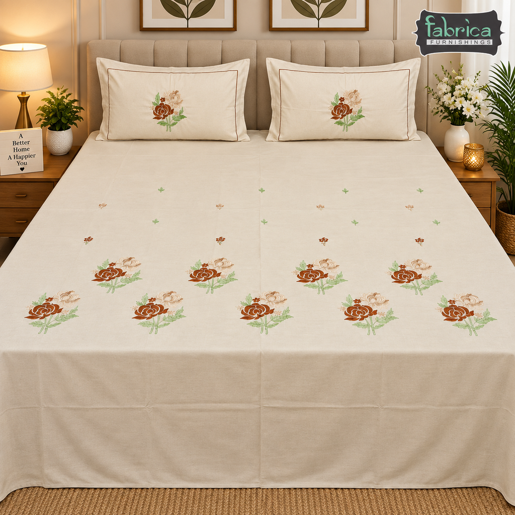 Shahi karigari Pure Cotton Designer Kingsize Embroidered Bedsheet