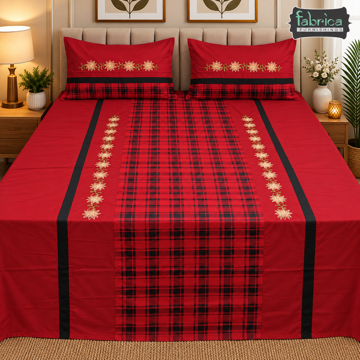 Fabby Home Decor Designer Kingsize Embroidered Bedsheet