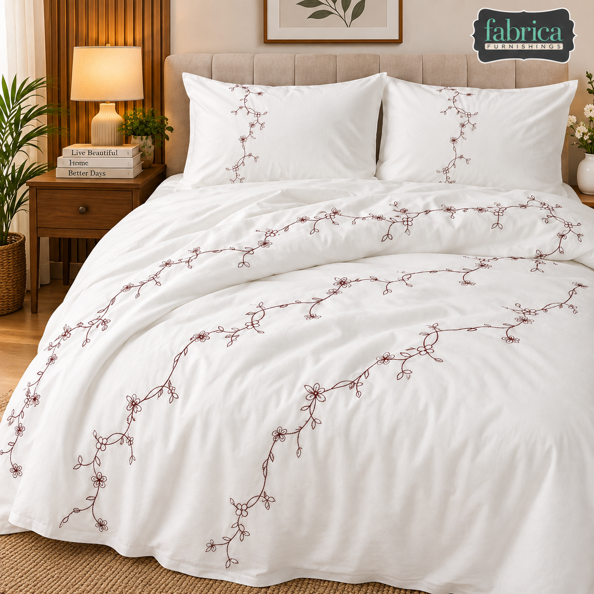 Floral Bloom Embroidered King Size Pure Cotton Bedsheet Set