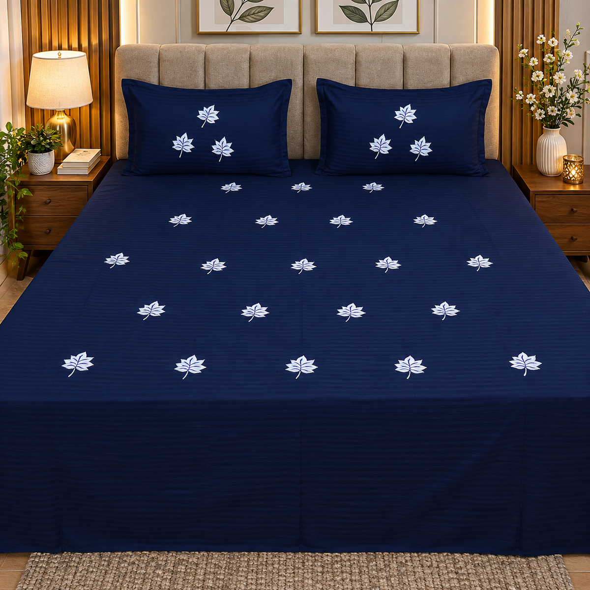 Fabby Decor Classic Embroider/Patchwork Cotton Designer King size Bed Sheets