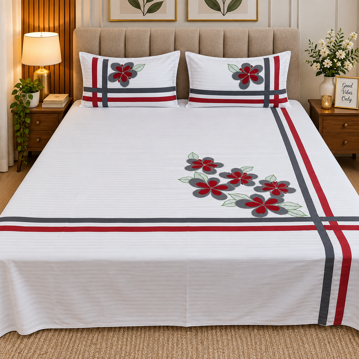 Fabby Decor Classic Embroidery/Patchwork Cotton Designer King Bed Sheets