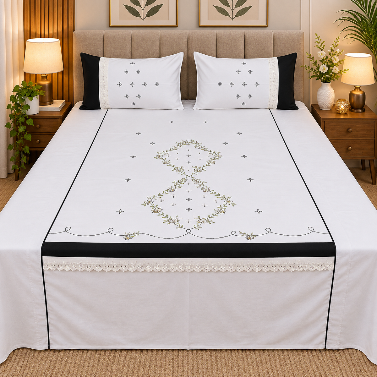 Fabby Home Designer Embroidered King Size Bedsheet Set