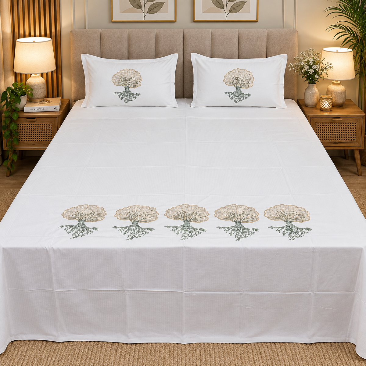 Kasturi Designer Pure Cotton Embroidered king Size Bedsheet