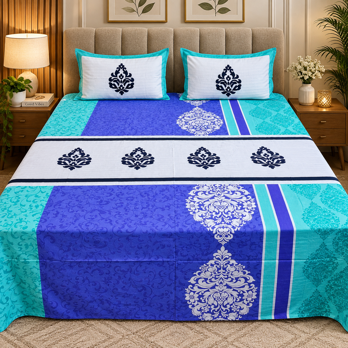 Fabby Decor Designer Embroidered king Size Bed Sheets
