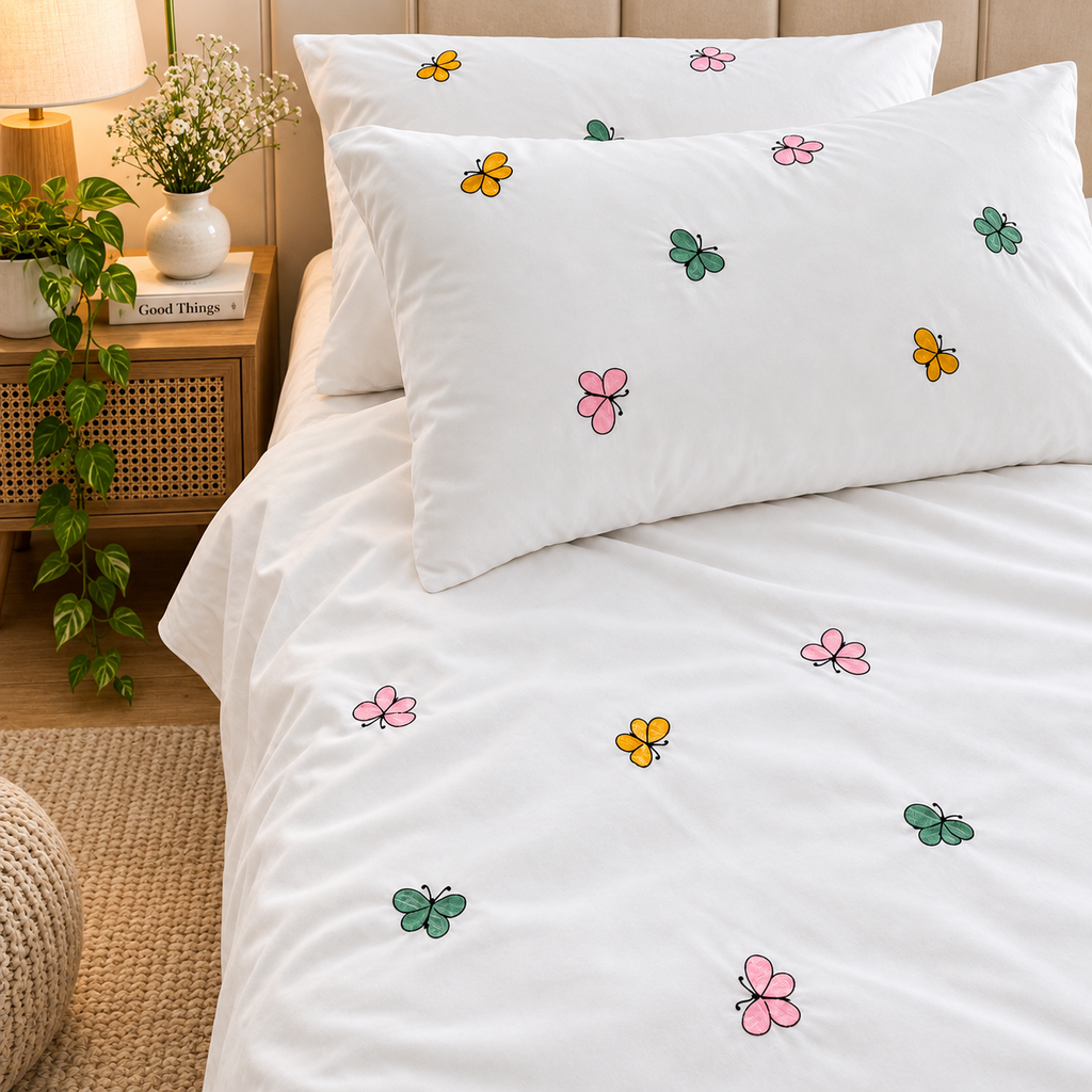 Floral Bloom Embroidered King Size Pure Cotton Bedsheet Set