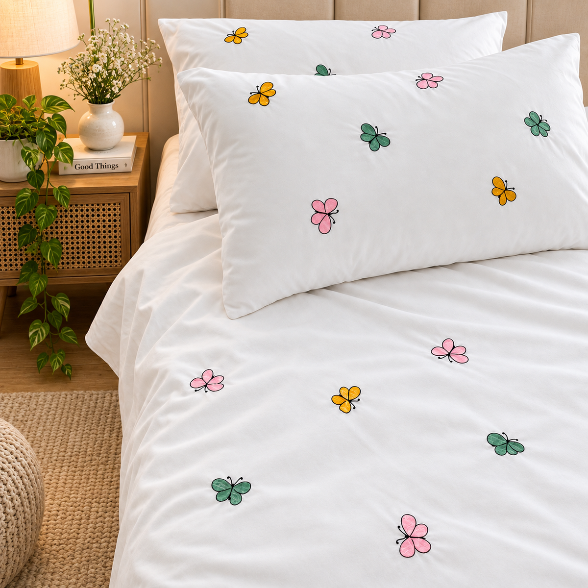 Floral Bloom Embroidered King Size Pure Cotton Bedsheet Set