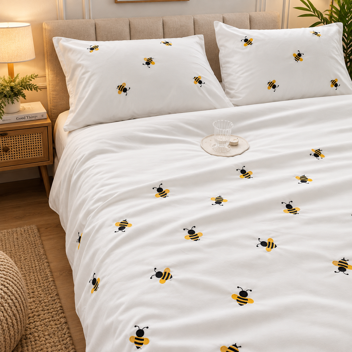 Floral Bloom Embroidered King Size Pure Cotton Bedsheet Set