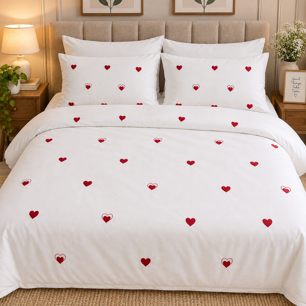 Floral Bloom Embroidered King Size Pure Cotton Bedsheet Set