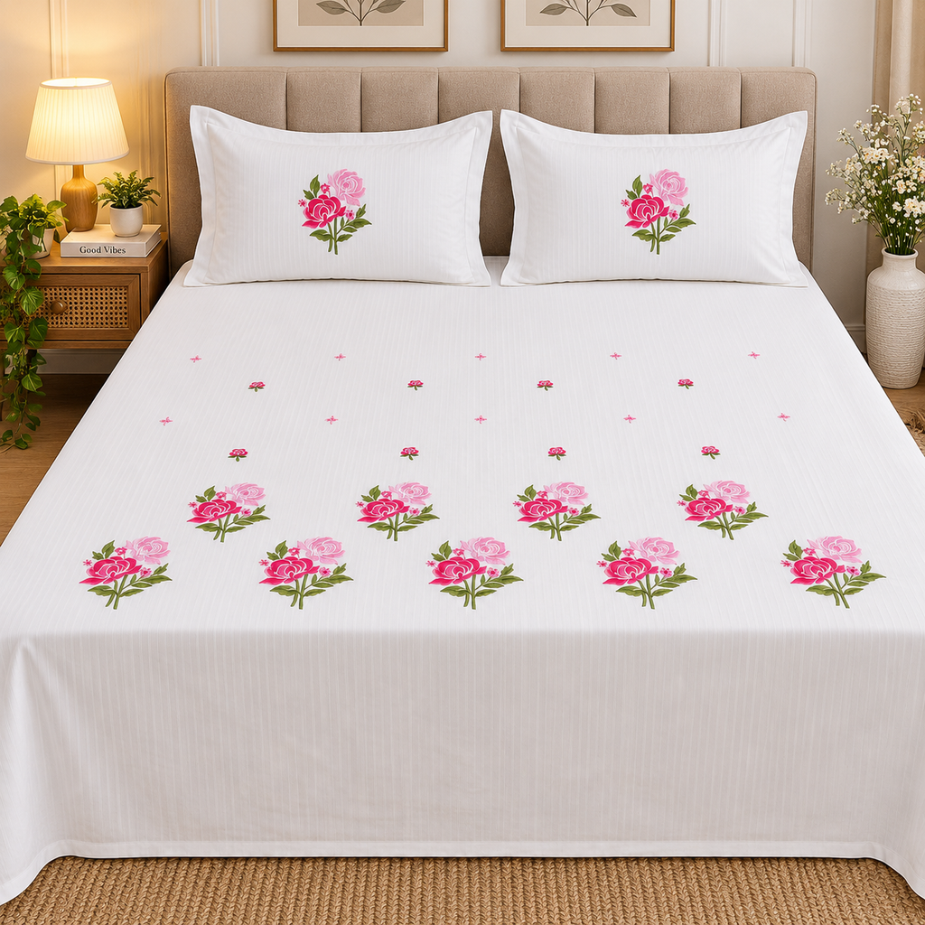 Kasturi Designer Pure Cotton Embroidered king Size Bedsheet
