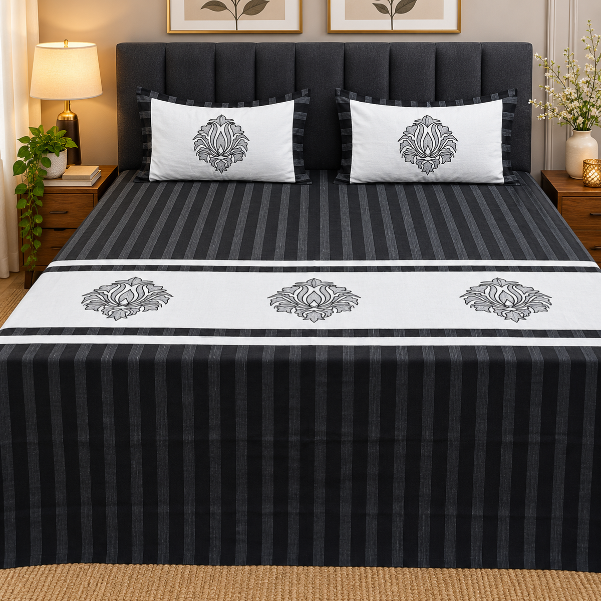 Fabby Home Decor Designer Kingsize Embroidered Bedsheet