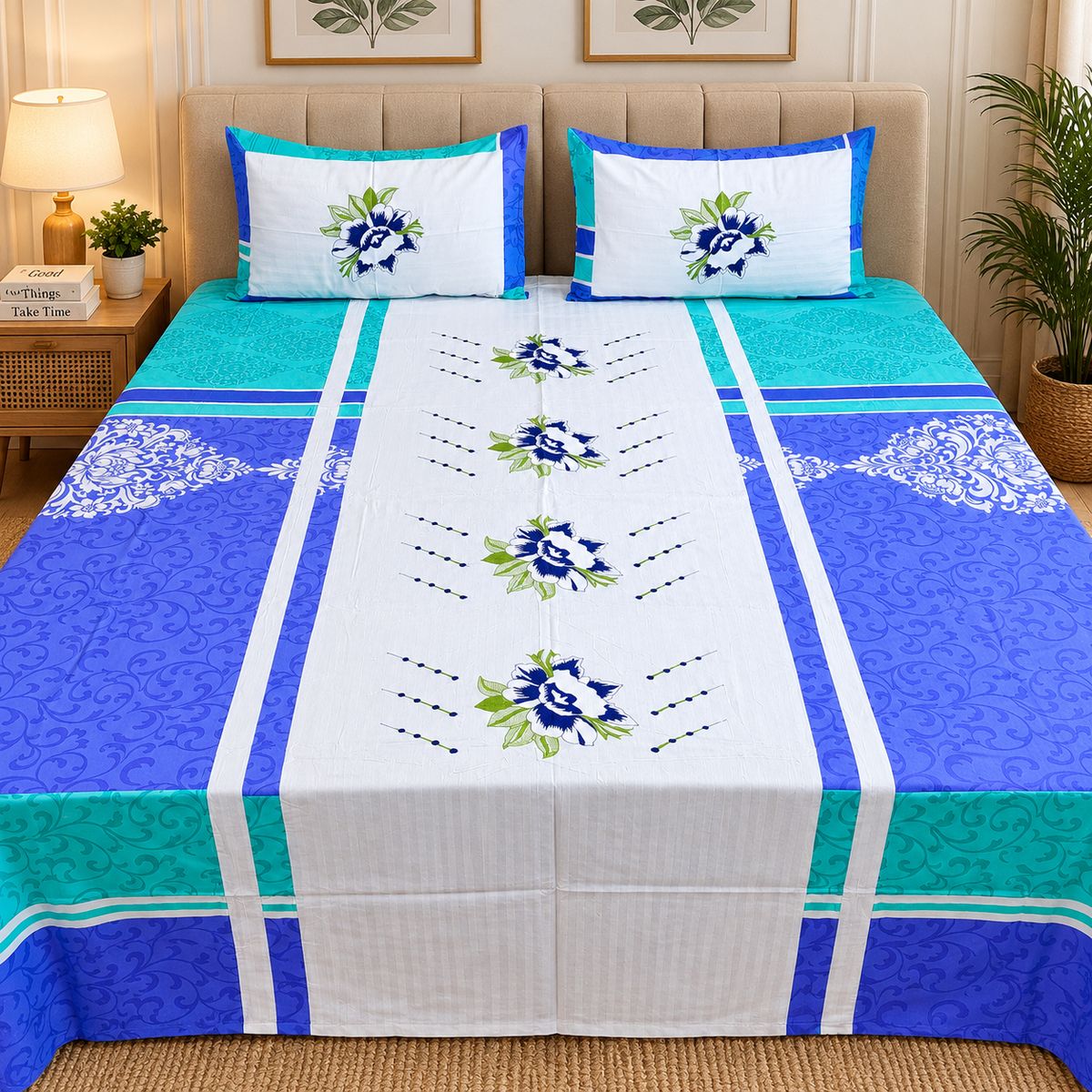 Fabby Decor Designer Embroidered king Size Bed Sheets