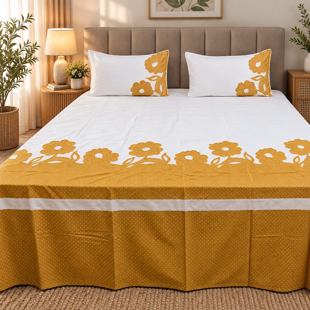 Fabby Home Designer  Embroider king Size pure cotton Bed Sheets